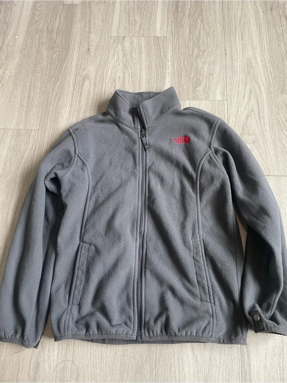 The North Face Kids Gray Fleece Jacket with Pink Logo